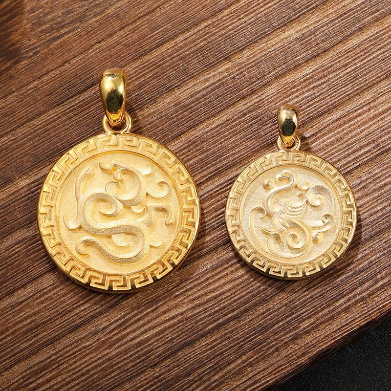 18K Gold Dragon and Phoenix Pendant - Unisex Chinese Zodiac Charm Necklace