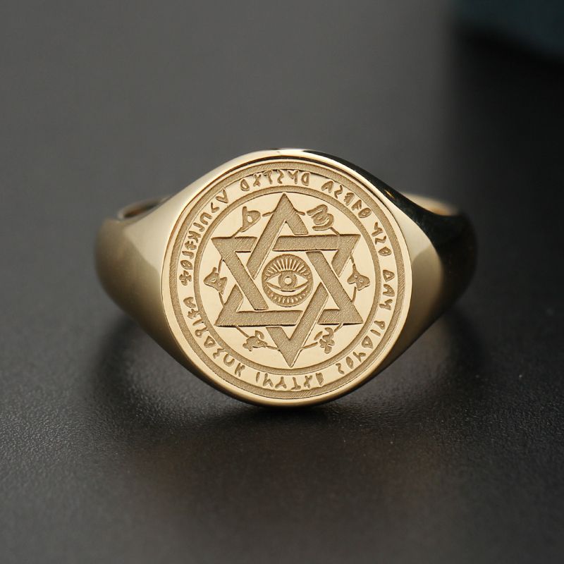All-seeing Eye of Providence Flat Surface Ring with 14K Gold, Rose Gold or Platinum Freemasonry Europe and America Fashion Personality Men Rings Original Design