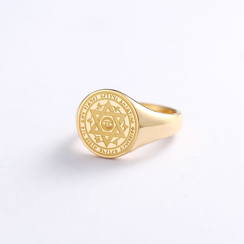 All-seeing Eye of Providence Flat Surface Ring with 18K Gold, Rose Gold or Platinum Freemasonry Europe and America Fashion Personality Men Rings Original Design