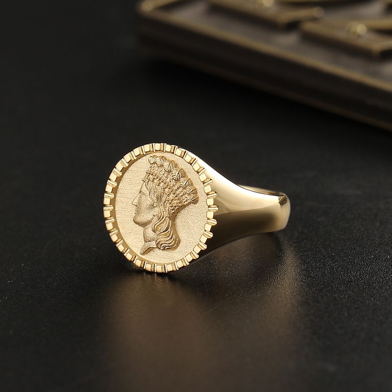 Ancient Rome U.S.A Statue of Liberty Small gold coin Ring with 14K Gold, Rose Gold or Platinum Vintage Customized