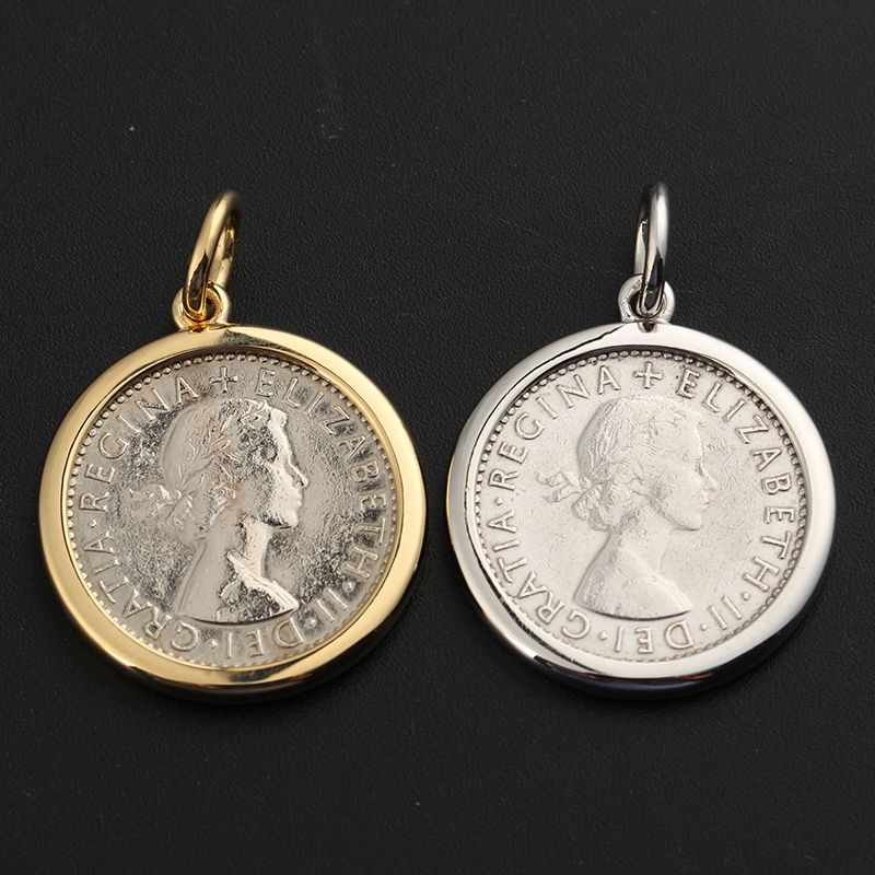 Britain Moon and Sixpence Love Lucky Coin Pendant with 14K Gold, Rose Gold or Platinum Queens Vintage Coins Necklace Customized