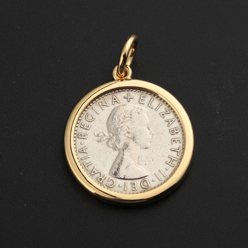 Britain Moon and Sixpence Love Lucky Coin Pendant with 18K Gold, Rose Gold or Platinum Queens Vintage Coins Necklace Customized