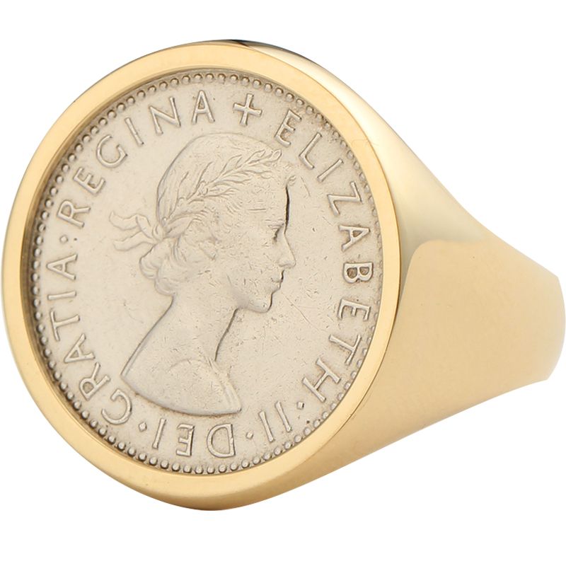 Britain Moon and Sixpence Love Lucky Coin Ring 18K Gold Rose White Platinum Queens Vintage Coins Customized