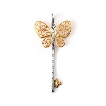 Butterfly Innocence Eternal Love Key Pendant 18K Gold 0.040ct + 0.050ct Original Custom