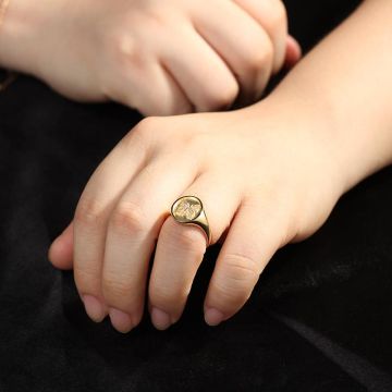 Butterfly Unveiled - 10K Yellow Gold or Platinum Unique and Creative Small Signet Ring for Women