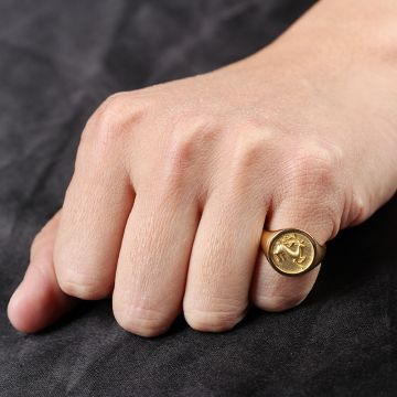 A Deer Has You Ancient Chinese Deer Seal Ring 10K Gold Rose Platinum Tail Ring For Men And Women