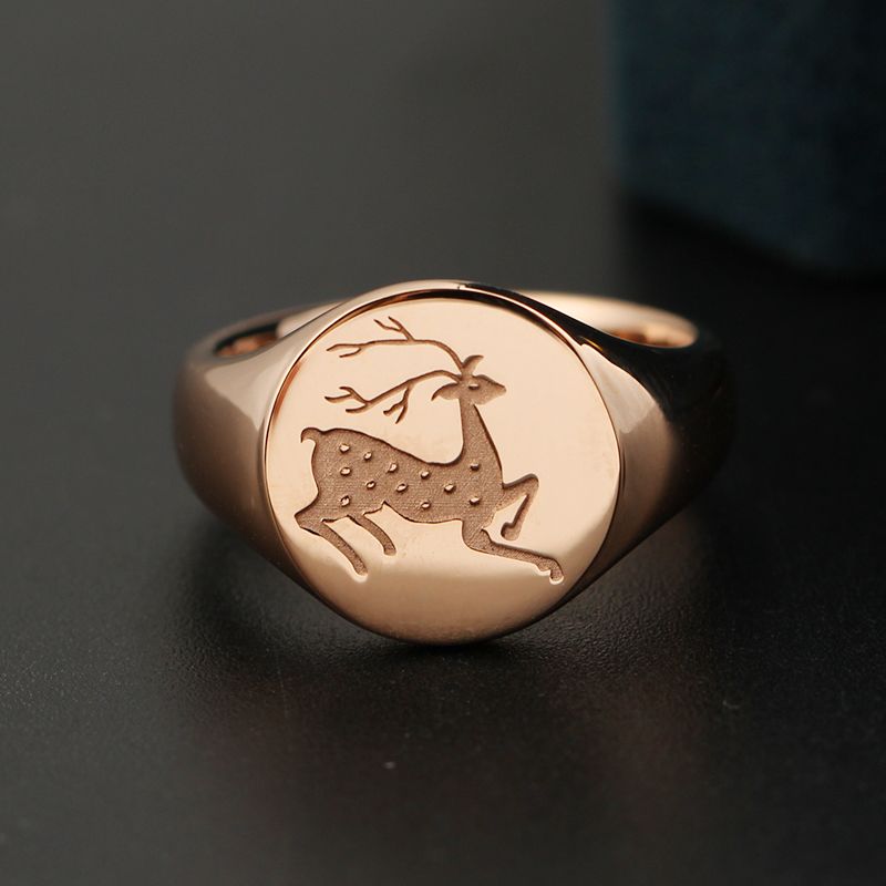 A Deer Has You Ancient Chinese Deer Seal Ring 14K Gold Rose Platinum Tail Ring For Men And Women