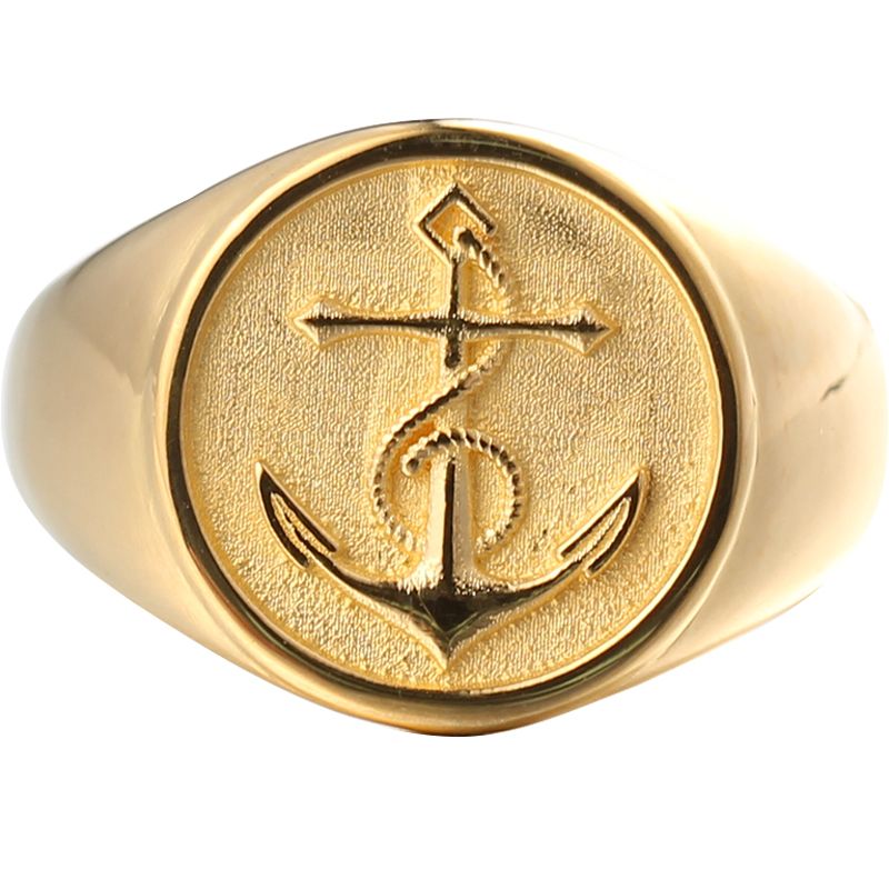 Anchor Badge Ring 14K Rose Gold White Platinum Original Design Personality Men's Light Luxury Accessories
