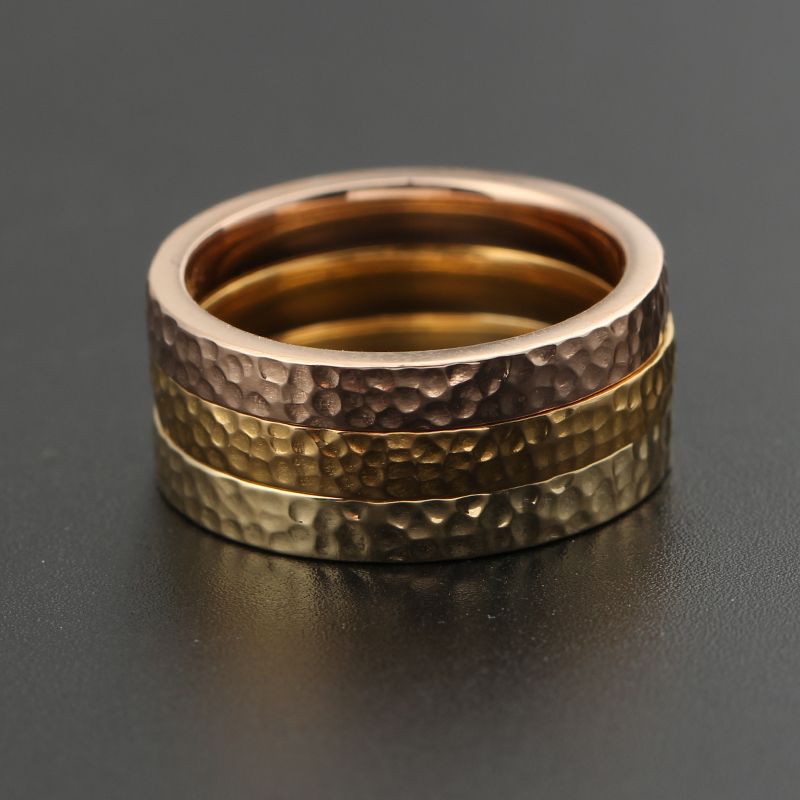 Ancient Handmade Hammer Gold Ring 14K 5MM Width Ancient Chinese Style Hammer Line Men Women Rings Light Luxury Delicate