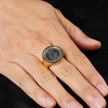 Britain Moon and Sixpence Love Lucky Coin Ring 10K Gold Rose White Platinum Queens Vintage Coins Customized