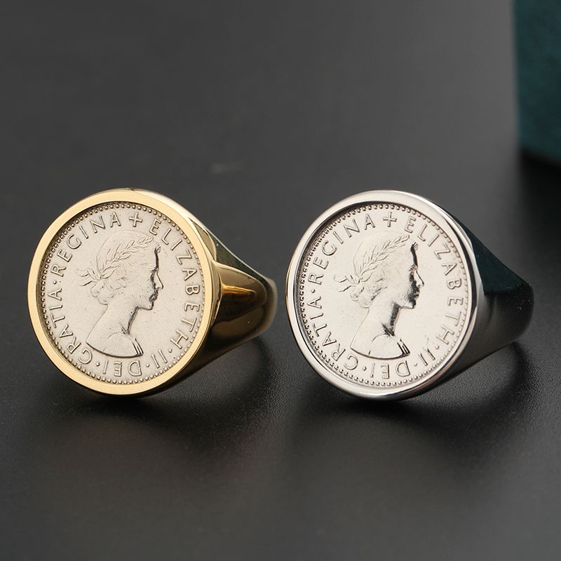 Britain Moon and Sixpence Love Lucky Coin Ring 14K Gold Rose White Platinum Queens Vintage Coins Customized
