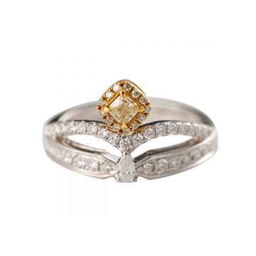 Crown Yellow Diamond Ring 10K Gold + 0.160ct/1 0.510ct/48 Elegant Mature Atmosphere Customized