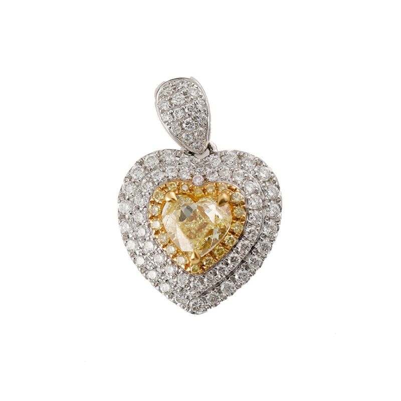 Heart Shaped Yellow Diamond Lover Gaze Pendant 10K Gold 0.620 ct + 0.410 ct Original Customized