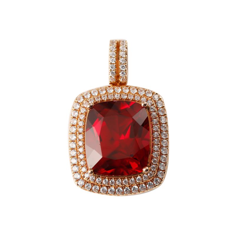 Rose Gold Cube Synthetic Ruby Pendant 10K Gold 11.510 Ct + 1.470 Ct Zircon Original Customized