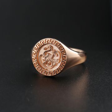 Dragon Phoenix Signet Ring Chinese Ancient Style 14K Gold White Rose Male And Female Couples Wedding Commemorative Ring