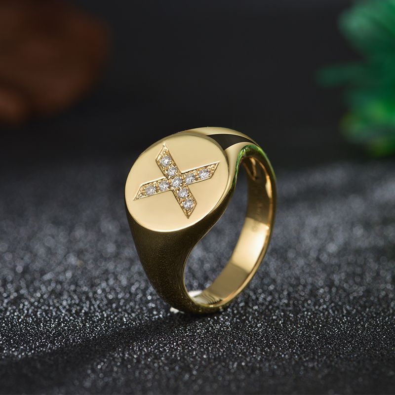 English Alphabet Diamond Ring 10K Gold Men And Women European American Personality Customization