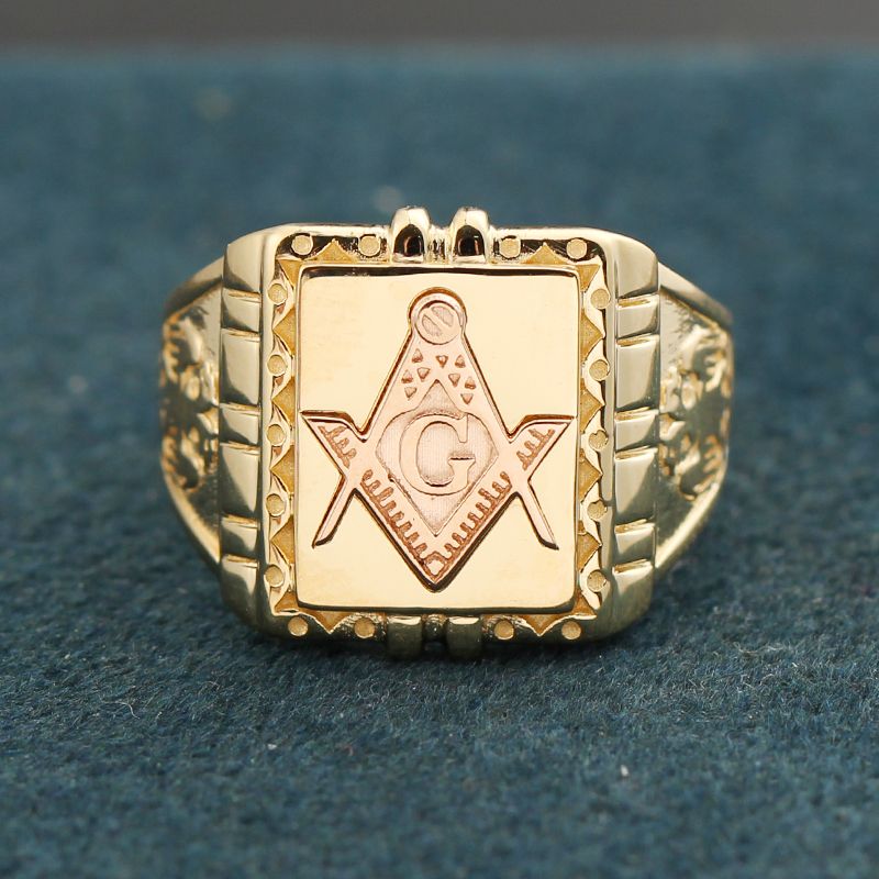 Freemasonry Ring 14K Gold Rose Platinum Pattern Badge European American Men's Ring Personalized Customization