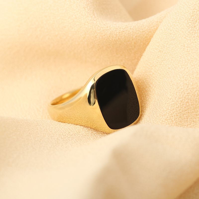 Natural Black Agate Ring Square 14K Gold Platinum Europe United States Retro Light Luxury Senior Sense Gem Men's Ring Custom