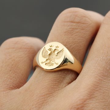 Russian Double-headed Eagle Seal Ring 10K Gold Rose White Platinum Light Luxury Men Custom