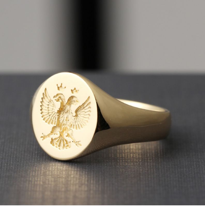 Russian Double-headed Eagle Seal Ring 14K Gold Rose White Platinum Light Luxury Men Custom