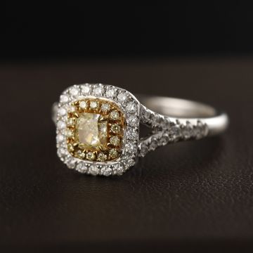 Square Yellow Diamond Ring 10K Real Gold 0.320ct+0.420ct Original Design