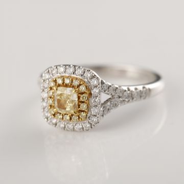 Square Yellow Diamond Ring 14K Real Gold 0.320ct+0.420ct Original Design