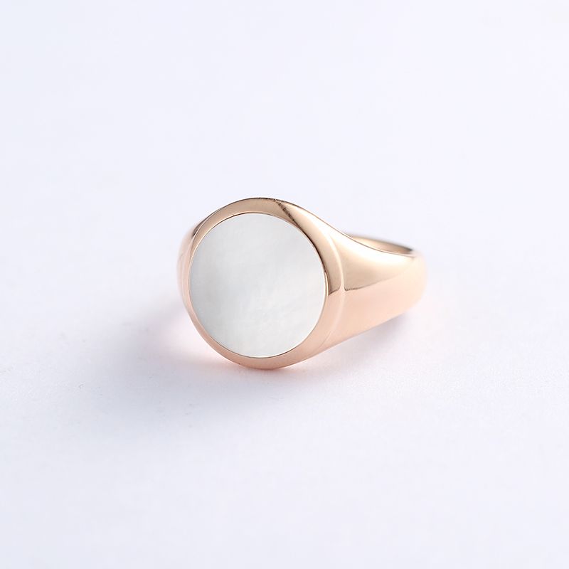 White Friary Seal Ring 14K Gold Rose Color Gold White Natural Mother Of Pearl Shell Light Luxury Personality Ring For Men And Women