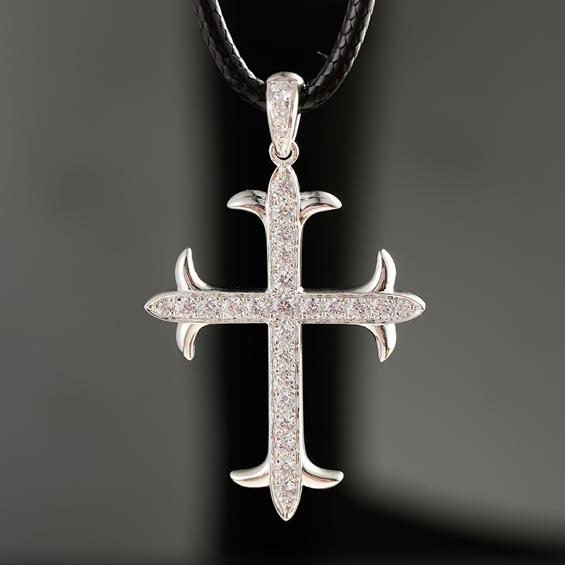 Diamond Cross Pendant for Men 14K Real Yellow White Rose Gold Platinum Crucifix Necklace for Women 0.7 / 2.2 ct.