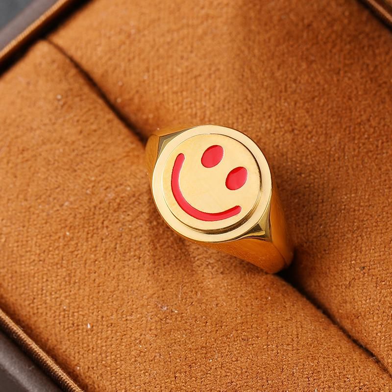 Embrace Life with a Smile - 18K Yellow Gold, Rose Gold, or Platinum Creative Smiley Ring for Men and Women