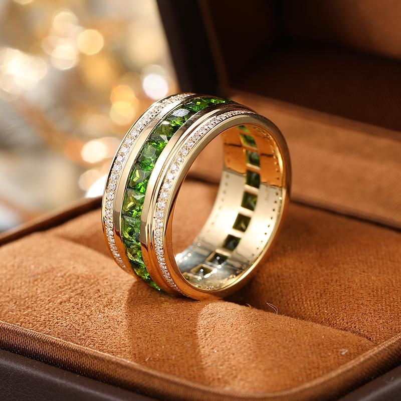 Emerald Ring for Men - 14K Gold Rose Gold or Platinum with Natural Colored Gemstone - Unique and Luxurious Original Design