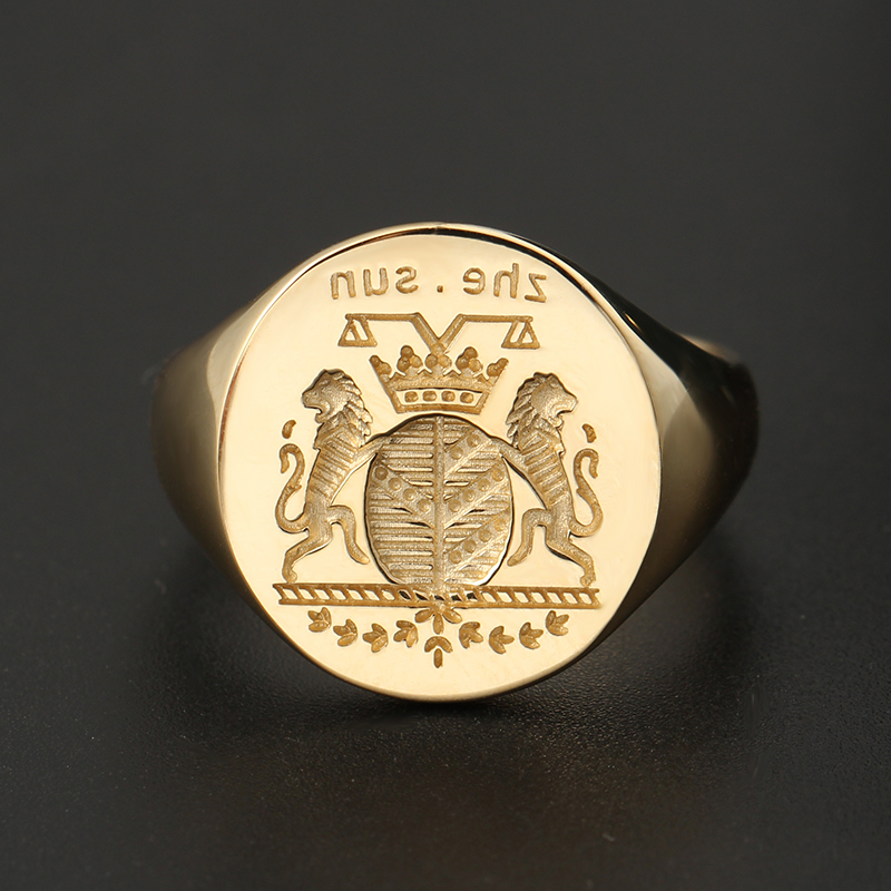 European Noble Family Tattoo Badge Double Lion Crown Antique Seal Ring 18k Gold Seal Men's Ring Custom