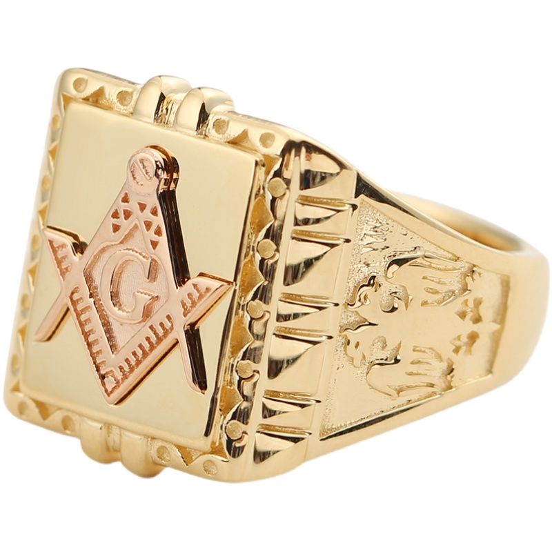 Freemasonry Ring 18k Gold Rose Platinum Pattern Badge European American Men's Ring Personalized Customization