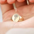 Italian Daisy Flower Signet Ring in 10K Yellow Gold or Rose Gold - Unique and Elegant Design for Women