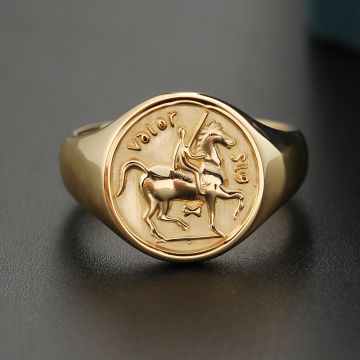 Knight Ring Men Trendy Personality 14K Gold Light Luxury Badge Little Finger Tail Ring Customization