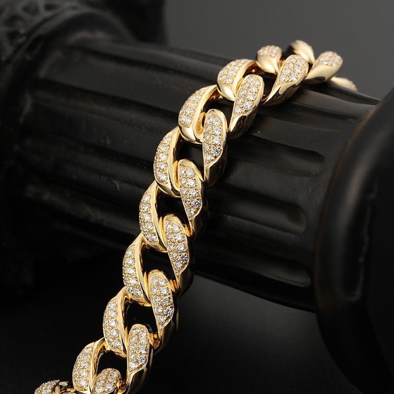18k Gold Finish Lab Diamond Cuban Link Chain Necklace - 12mm, 205g - Titanium Base - Unbranded