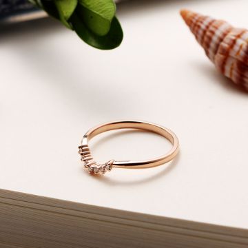 Crescent Moon Small Diamond Ring 14K Rose Yellow White Gold Diamonds Women Ring Girly Heart