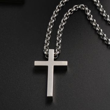 Cross Necklace Mens 18K Gold Platinum Rose Big Cross Pendant Retro Classic Simple