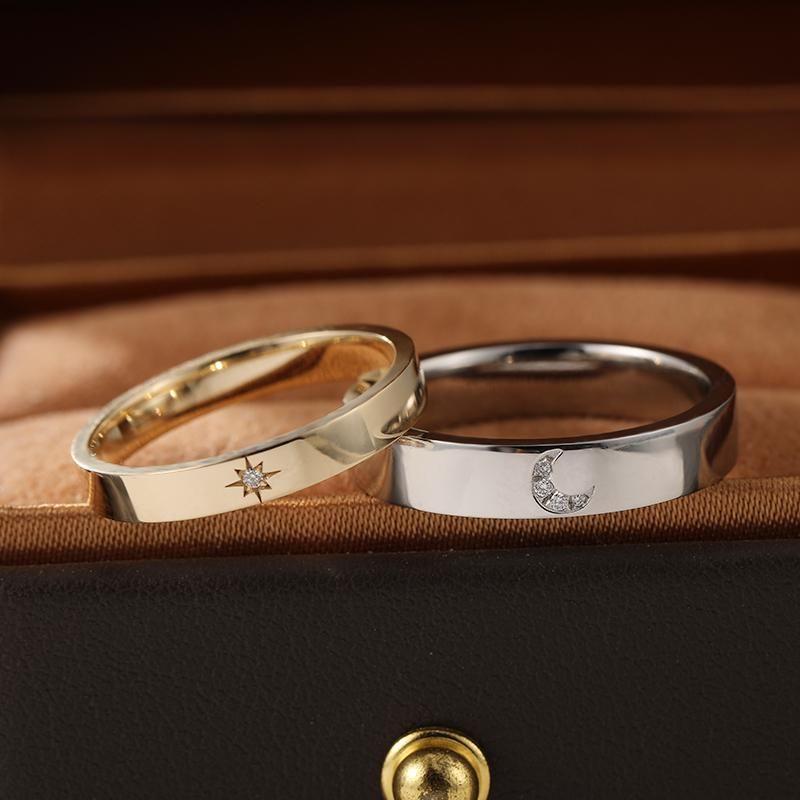 May I Be the Star, You the Moon - Unique and Original Couples Rings with Small Diamonds in 18K Gold or Platinum