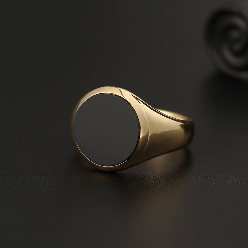 Natural Black Agate Ring Round 18k Gold Platinum Europe United States Retro Light Luxury Senior Sense Gem Men's Ring Custom
