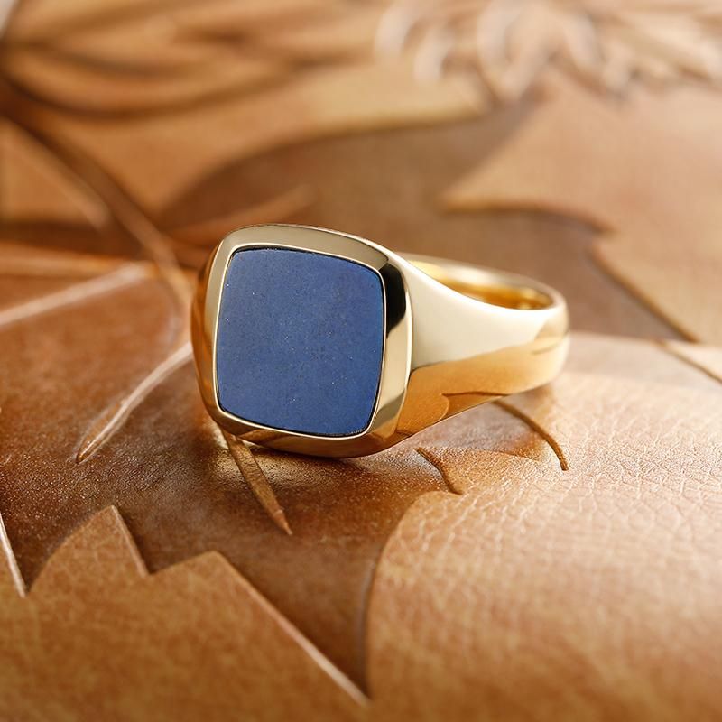 Natural Lapis Lazuli Signet Ring - 14K Yellow Gold, Rose-colored Gold, White Gold, or Platinum with Colorful Gemstones for Elegant Mens and Womens Wear