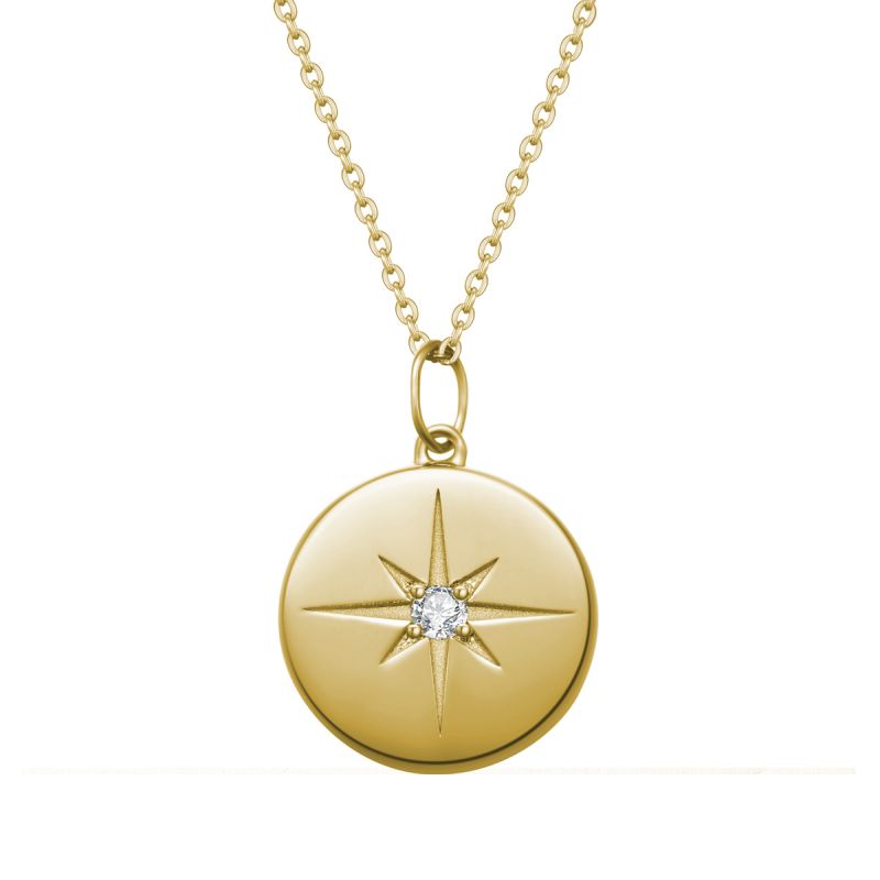 Polaris Love Direction Star Diamond Necklace 10K Yellow Gold White Rose Colored Real Diamond Female Pendant Small Badges