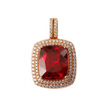 Rose Gold Cube Synthetic Ruby Pendant 18k Gold 11.510 Ct + 1.470 Ct Zircon Original Customized