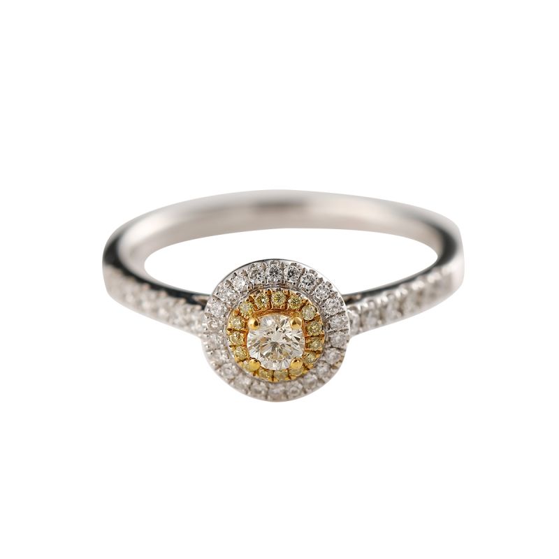 Round Yellow Diamond Love Ring 18k Gold + Diamonds 0.100ct/1 0.240ct/49 Pure Eternal Fidelity Tailored