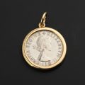 Britain Moon and Sixpence Love Lucky Coin Pendant with 10K Gold, Rose Gold or Platinum Queens Vintage Coins Necklace Customized