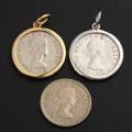 Britain Moon and Sixpence Love Lucky Coin Pendant with 10K Gold, Rose Gold or Platinum Queens Vintage Coins Necklace Customized