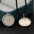 Britain Moon and Sixpence Love Lucky Coin Pendant with 10K Gold, Rose Gold or Platinum Queens Vintage Coins Necklace Customized