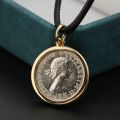 Britain Moon and Sixpence Love Lucky Coin Pendant with 10K Gold, Rose Gold or Platinum Queens Vintage Coins Necklace Customized