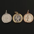 Britain Moon and Sixpence Love Lucky Coin Pendant with 10K Gold, Rose Gold or Platinum Queens Vintage Coins Necklace Customized