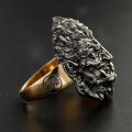 Buddha vs Demon Ring - 18K Yellow Gold and White Gold, Unique Chinese-Style Customizable Male Ring