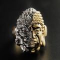 Buddha vs Demon Ring - 18K Yellow Gold and White Gold, Unique Chinese-Style Customizable Male Ring